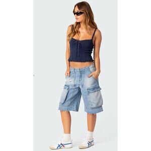 (S) Edikted Lacey Knit Tank Top Navy